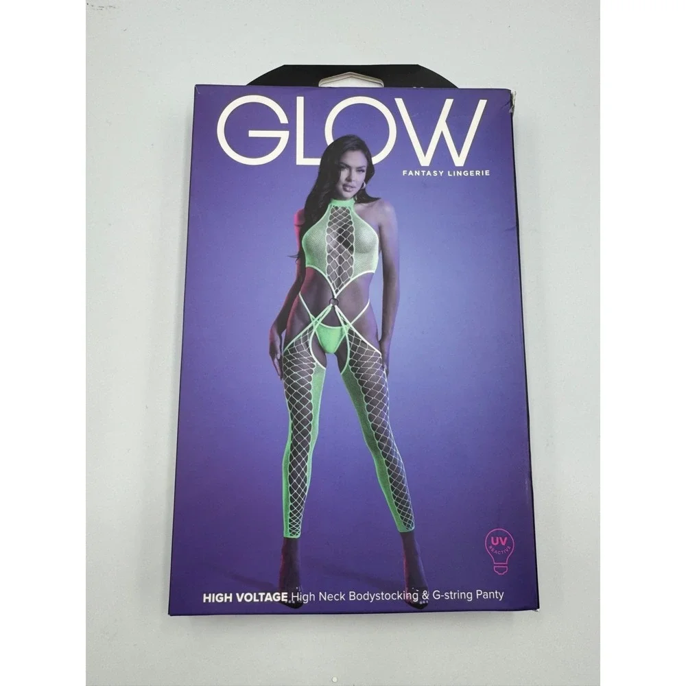 NWB Fantasy Glow High Voltage High Neck Body Stocking & G-String Panty Women's